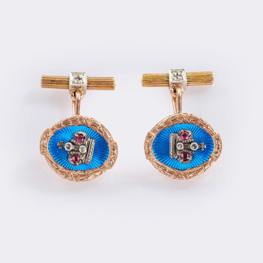 Michail Perchin - Pair of Russian Cufflinks with Tsarist Crown and Precious Stones Pair of Russian Cufflinks with Tsarist Crown and Precious Stones
