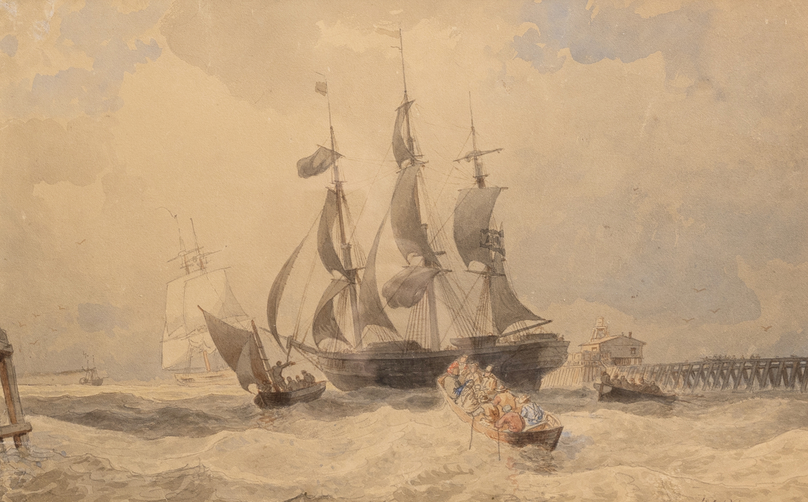 Hermann Mevius - Three-master with Jolly Boats Three-master with Jolly Boats