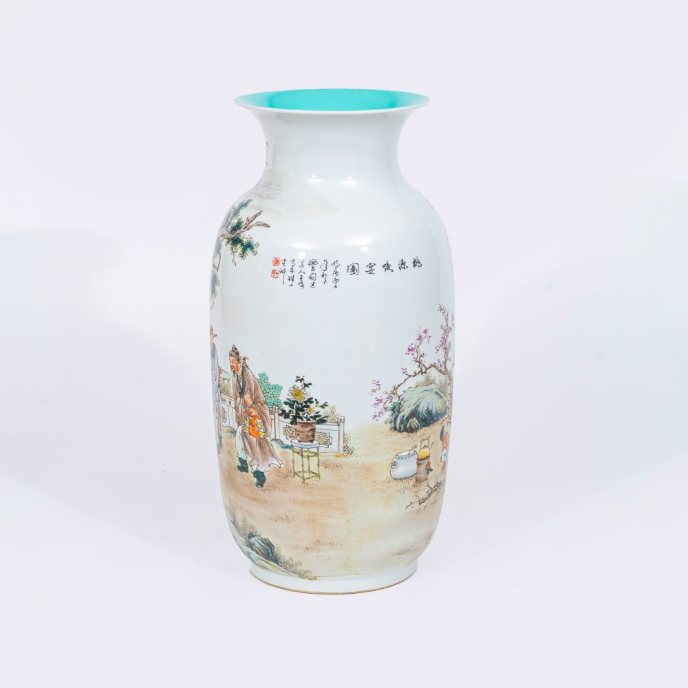 Große Rouleau-Vase mit Tischgesellschaft von Gelehrten - Bild 2