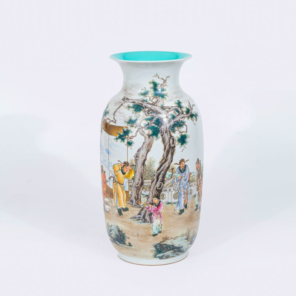 Große Rouleau-Vase mit Tischgesellschaft von Gelehrten - Bild 3