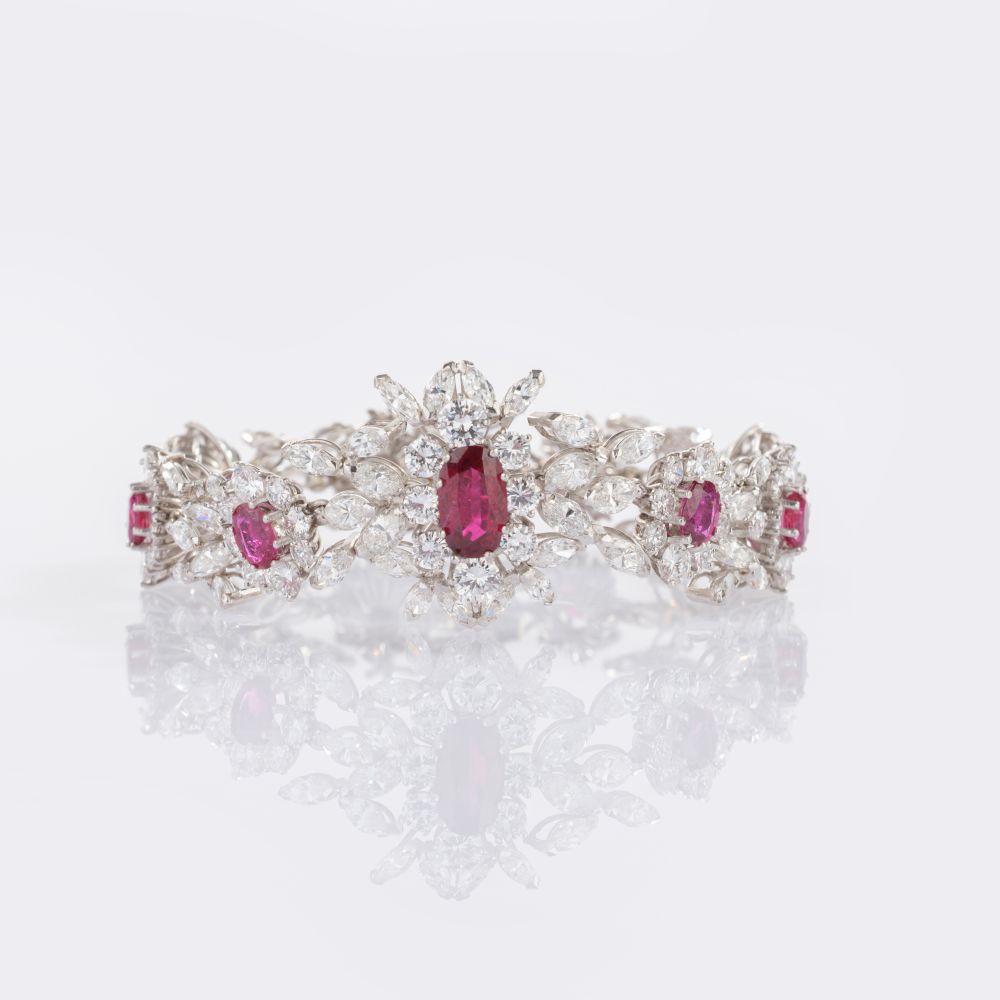 Hochkarätiges, farbfeines Diamant-Armband mit natürlichen Siam-Rubinen - Bild 2