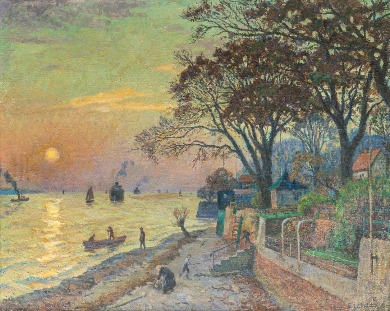 Ernst Eitner - Evening by the Elbe - Beach at Övelgönne Evening by the Elbe - Beach at Övelgönne