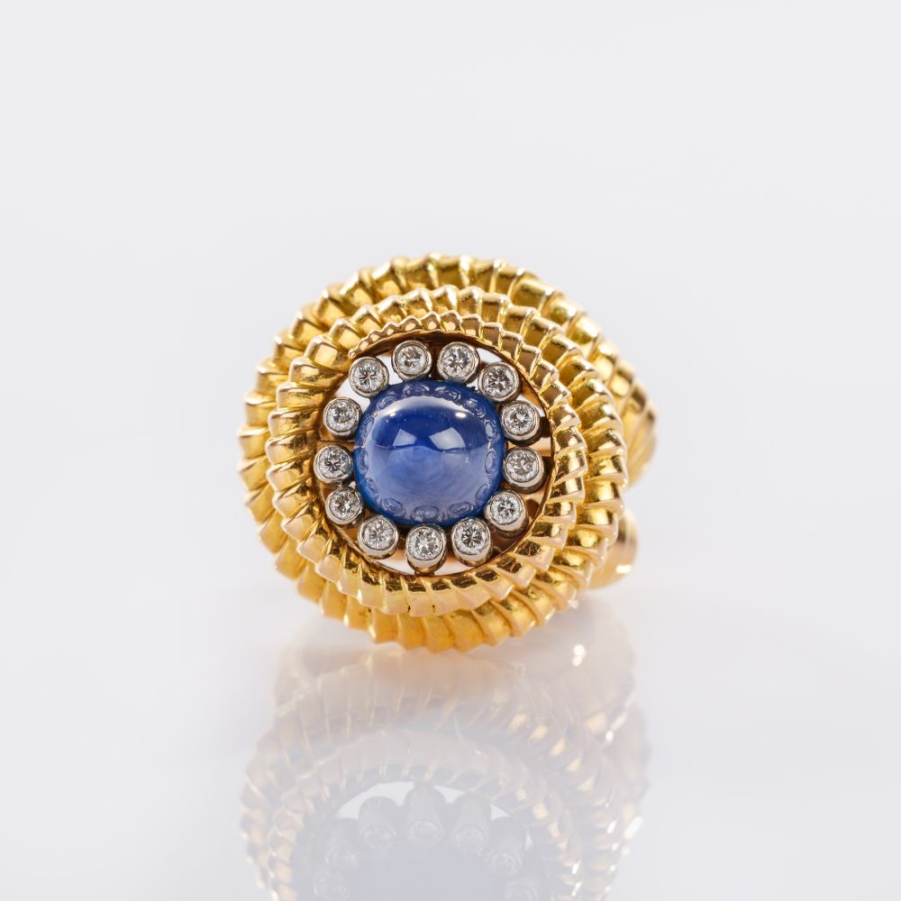 Saphir Ring mit Diamant-Besatz - Bild 3
