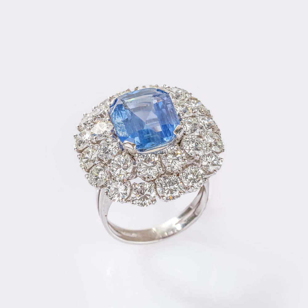 Brillant Cocktail Ring mit natürlichem Ceylon Saphir - Bild 3