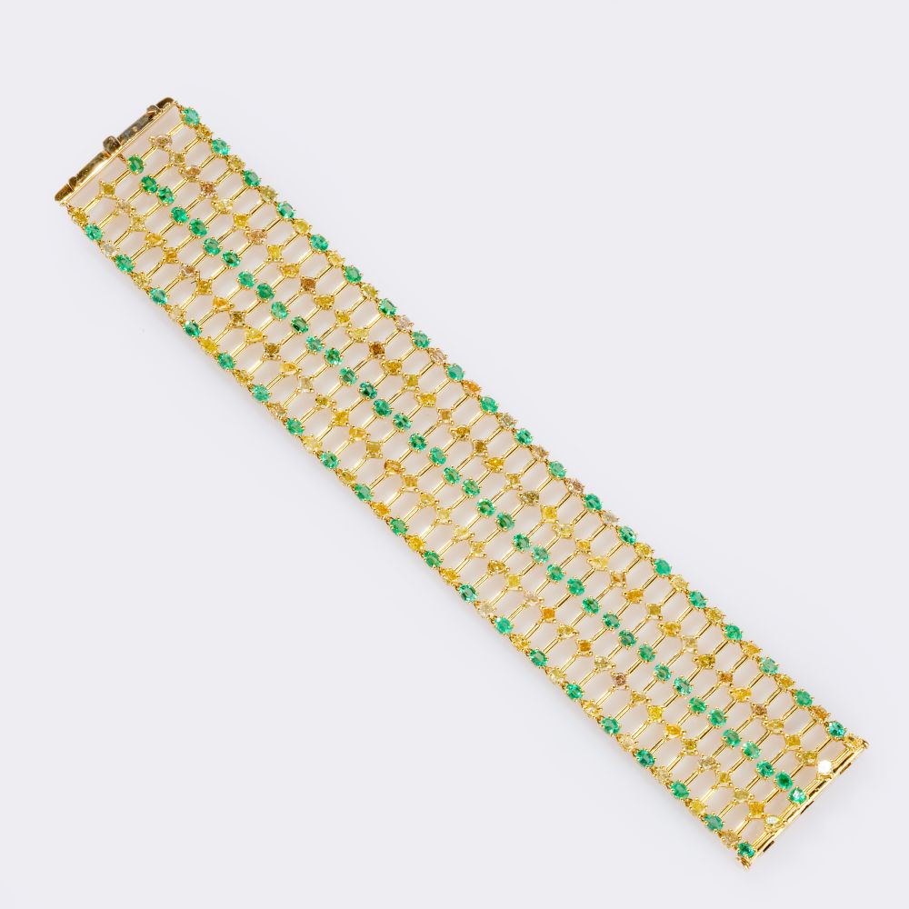Emerald-Bracelet with multicoloured Fancy Diamonds - image 2