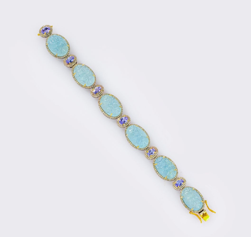 Aquamarin-Tansanit Armband mit Brillanten - Bild 2