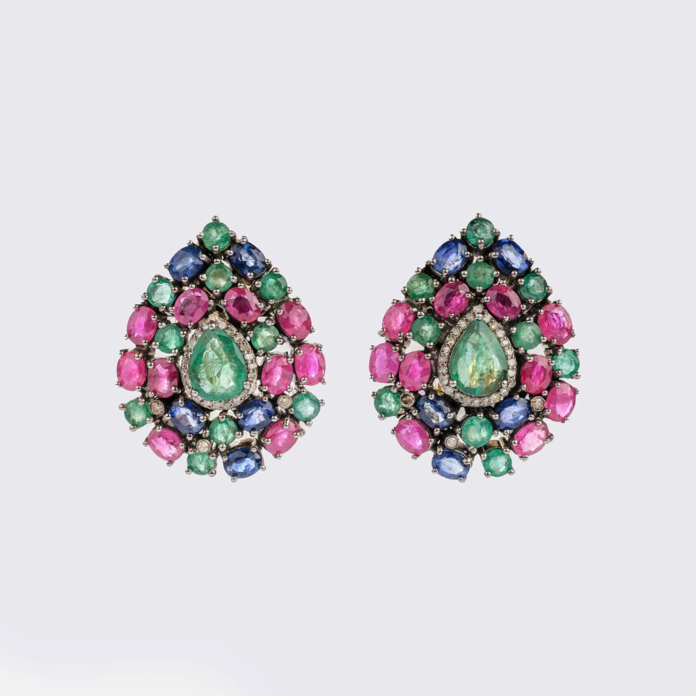 Tutti-Frutti Gemstone-Diamond Necklace with matching Pair of Earrings - image 3