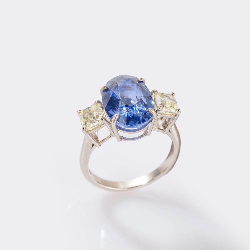Sehr seltener, natürlicher Kashmir-Saphir Ring mit Diamanten - Bild 3