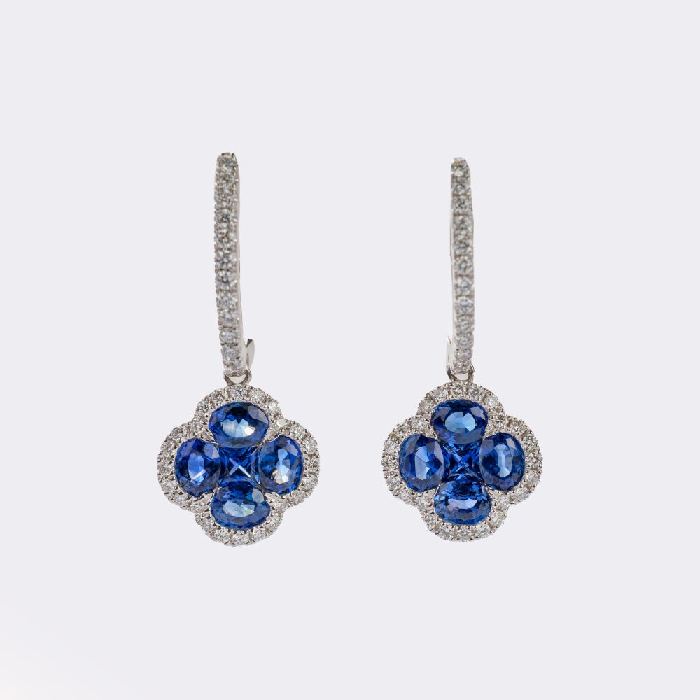 Pair of Clover Earrings with Sapphires and Diamonds Pair of Clover Earrings with Sapphires and Diamonds