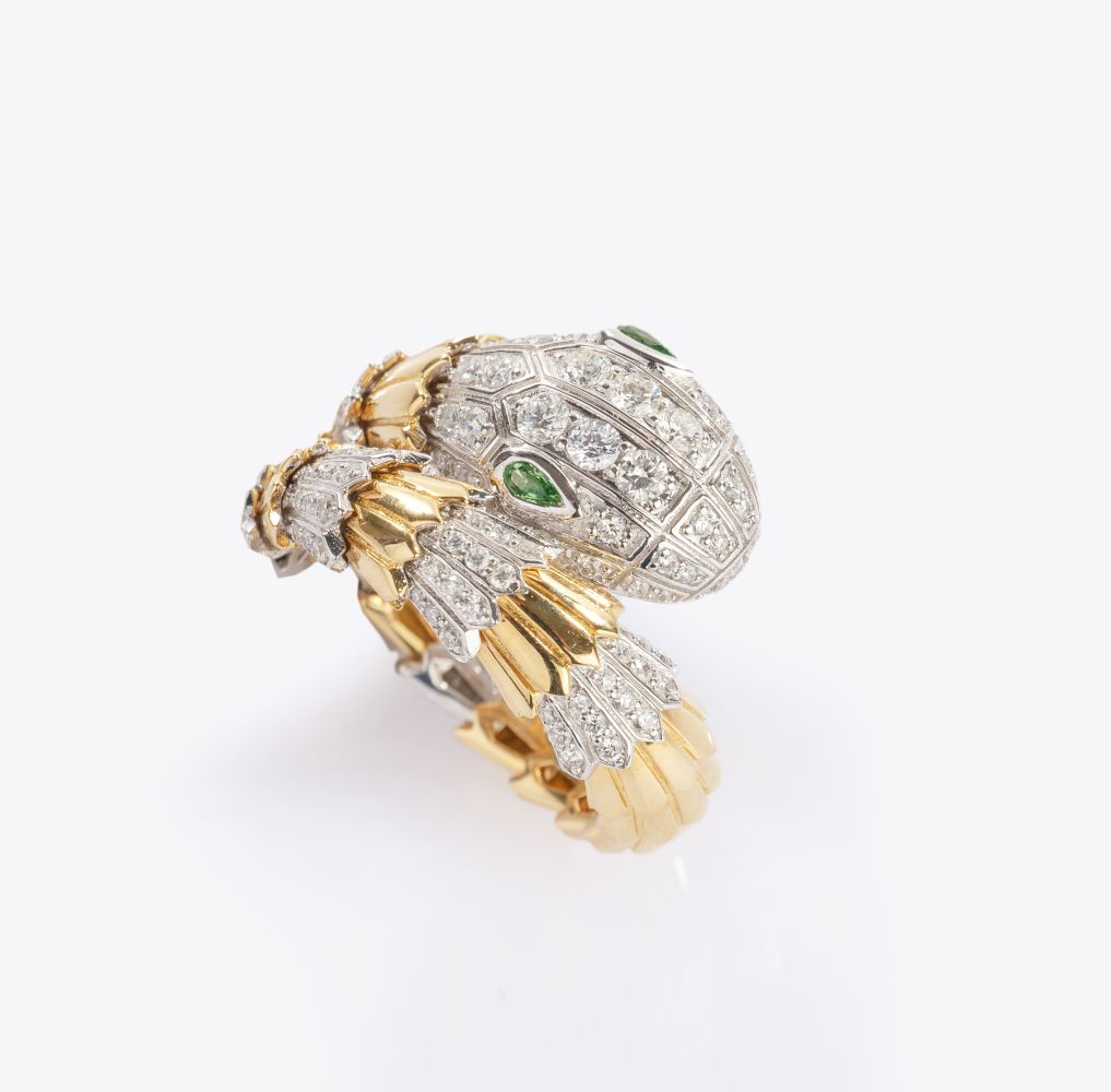 Bicolour Schlangen-Ring mit Brillant-Besatz - Bild 3