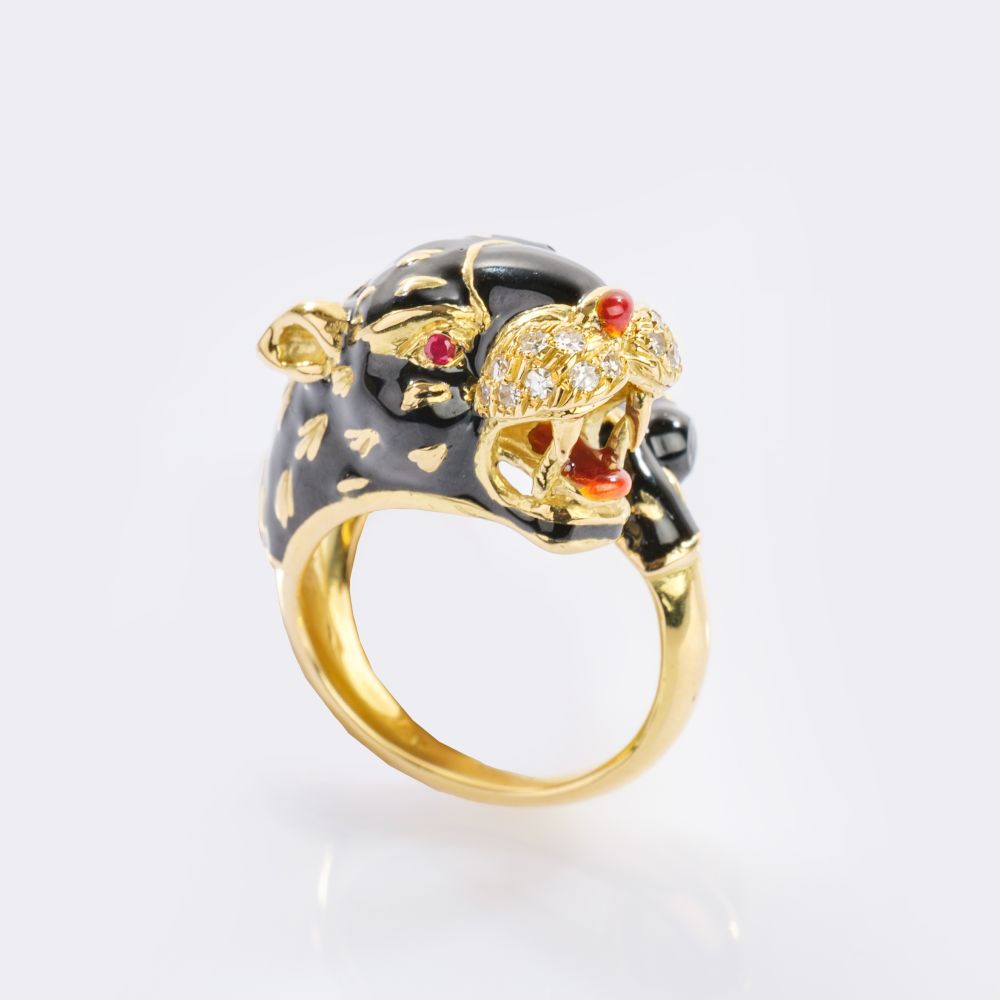 Brillant-Emaille Cocktailring 'Panther'