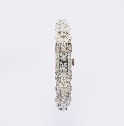 Art-déco Damen-Armbanduhr mit Diamant-Besatz