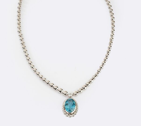 Aquamarine-Solitaire Pendent an Chain By Kim