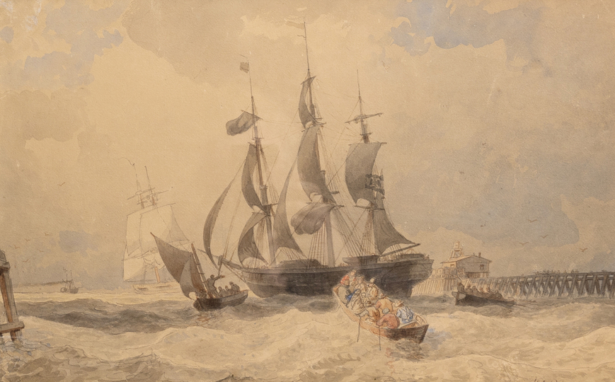 Three-master with Jolly Boats