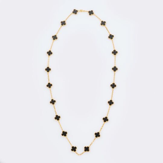 Langes Gold-Onyx Collier 'Alhambra 20 Motive'
