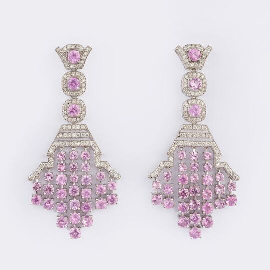 Paar Brillant Ohrhänger mit Pink Saphiren