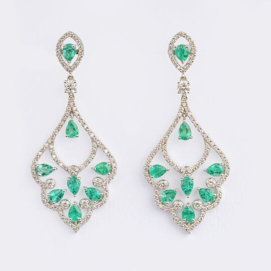 Pair of Emerald-Diamond Earring