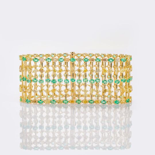 Emerald-Bracelet with multicoloured Fancy Diamonds