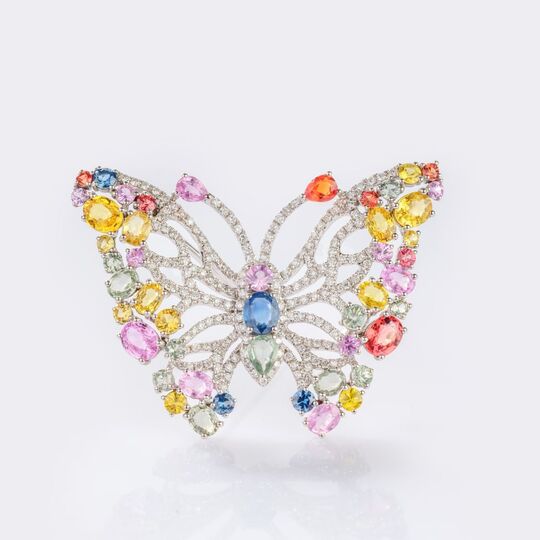 'Schmetterling' Brosche mit mehrfarbigen Saphiren und Diamanten