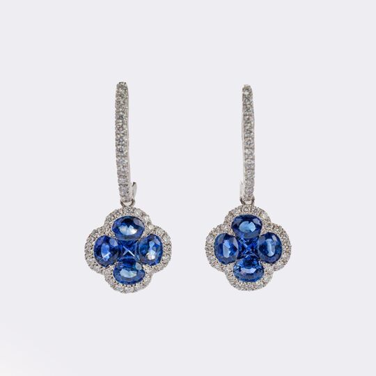 Pair of Clover Earrings with Sapphires and Diamonds