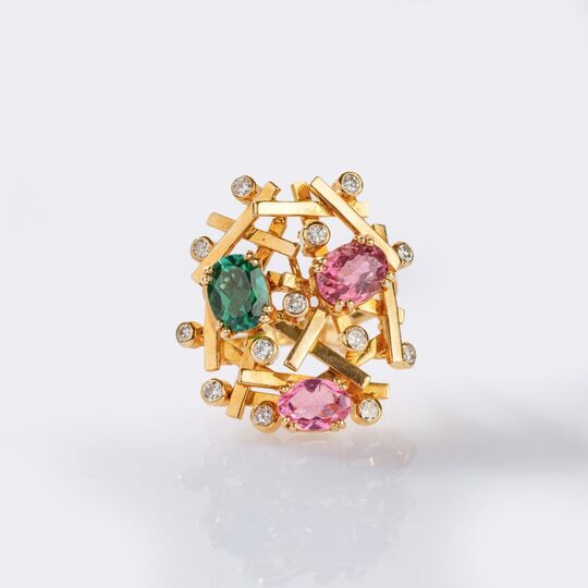 Mehrfarbiger Turmalin Ring mit Brillanten