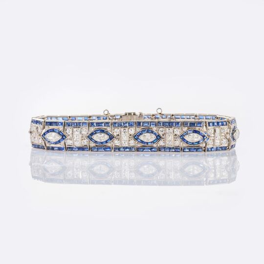 Art-déco Saphir-Diamant Armband