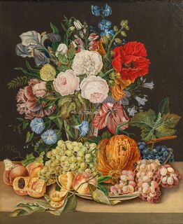 P. M. Hinrichs, tätig 2. Hälfte 19. Jh. - Stillleben mit Blumen und Früchten Stillleben mit Blumen und Früchten