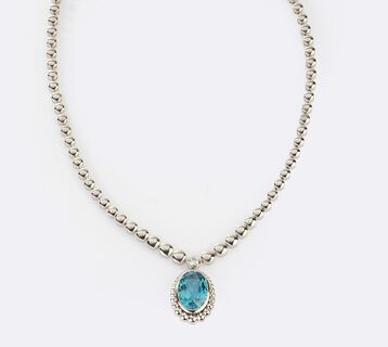 Aquamarine-Solitaire Pendent an Chain By Kim