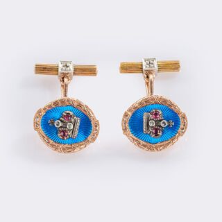 Michail Perchin - Pair of Russian Cufflinks with Tsarist Crown and Precious Stones Pair of Russian Cufflinks with Tsarist Crown and Precious Stones