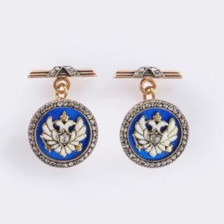 August Fredrik Hollming - Pair Tsarist Double Eagle cufflinks with Diamonds Pair Tsarist Double Eagle cufflinks with Diamonds