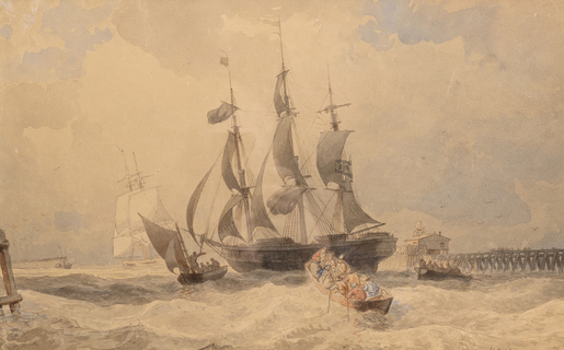 Three-master with Jolly Boats
