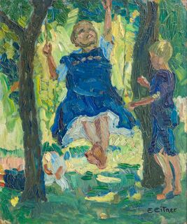 Maria, artist's daughter, on a Swing
