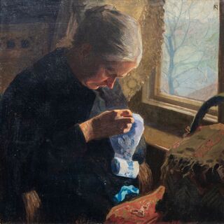 Die Mutter des Künstlers bei der Handarbeit