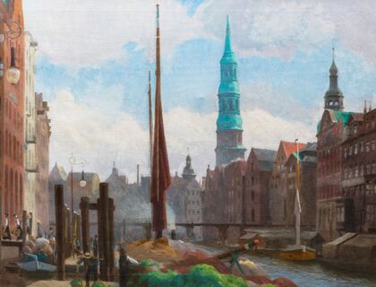 Julius von Ehren - Nikolaifleet mit Reimersbrücke und St. Katharinenkirche Nikolaifleet mit Reimersbrücke und St. Katharinenkirche