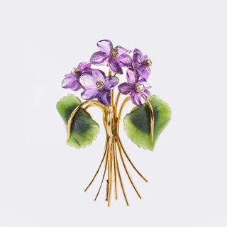 Nephrite Amethyst Brooch with Diamonds 'Violet'