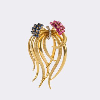 Flower Brooch with Rubies, Sapphires and Diamonds