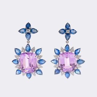 Pair of Kunzite Sapphire Earrings with Diamonds