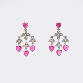 Pair of Earring  with Ruby Hearts and Diamonds