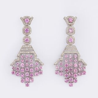 Pair of Diamond and Pink Sapphire Earrings