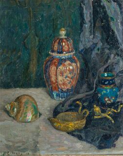 Still life with shells and Japanese vase
