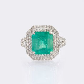 Emerald Cocktail Ring with Diamonds