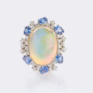 Opal Ring with Sapphires and Diamonds
