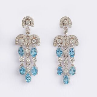 Pair of Aquamarine-Diamond Earrings
