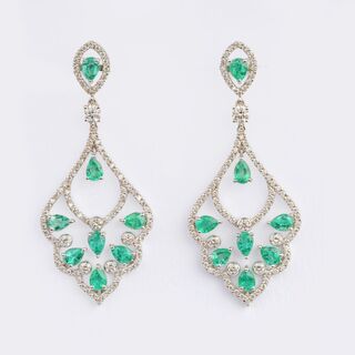 Pair of Emerald-Diamond Earring