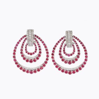 Pair of Ruby Diamond Hoop Earrings
