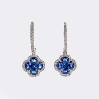 Pair of Clover Earrings with Sapphires and Diamonds