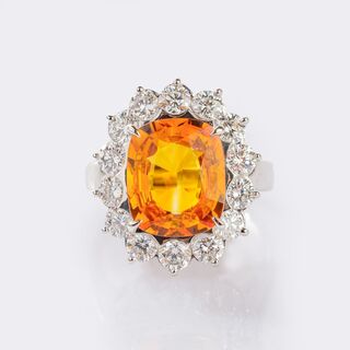 Vivid Orange-Yellow Sapphire Ring with Diamonds