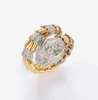 Bicolour Snake Ring with Diamonds