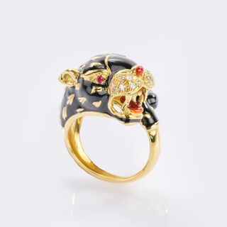 Diamond-Enamel Cocktailring 'Panther'