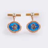 Pair of Russian Cufflinks with Tsarist Crown and Precious Stones